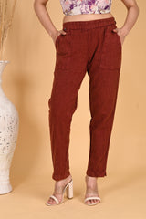 MAROON DENIM COTTON PANTS - SKYTICK MAROON DENIM COTTON PANTS - SKYTICK
