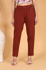 MAROON DENIM COTTON PANTS - SKYTICK MAROON DENIM COTTON PANTS - SKYTICK