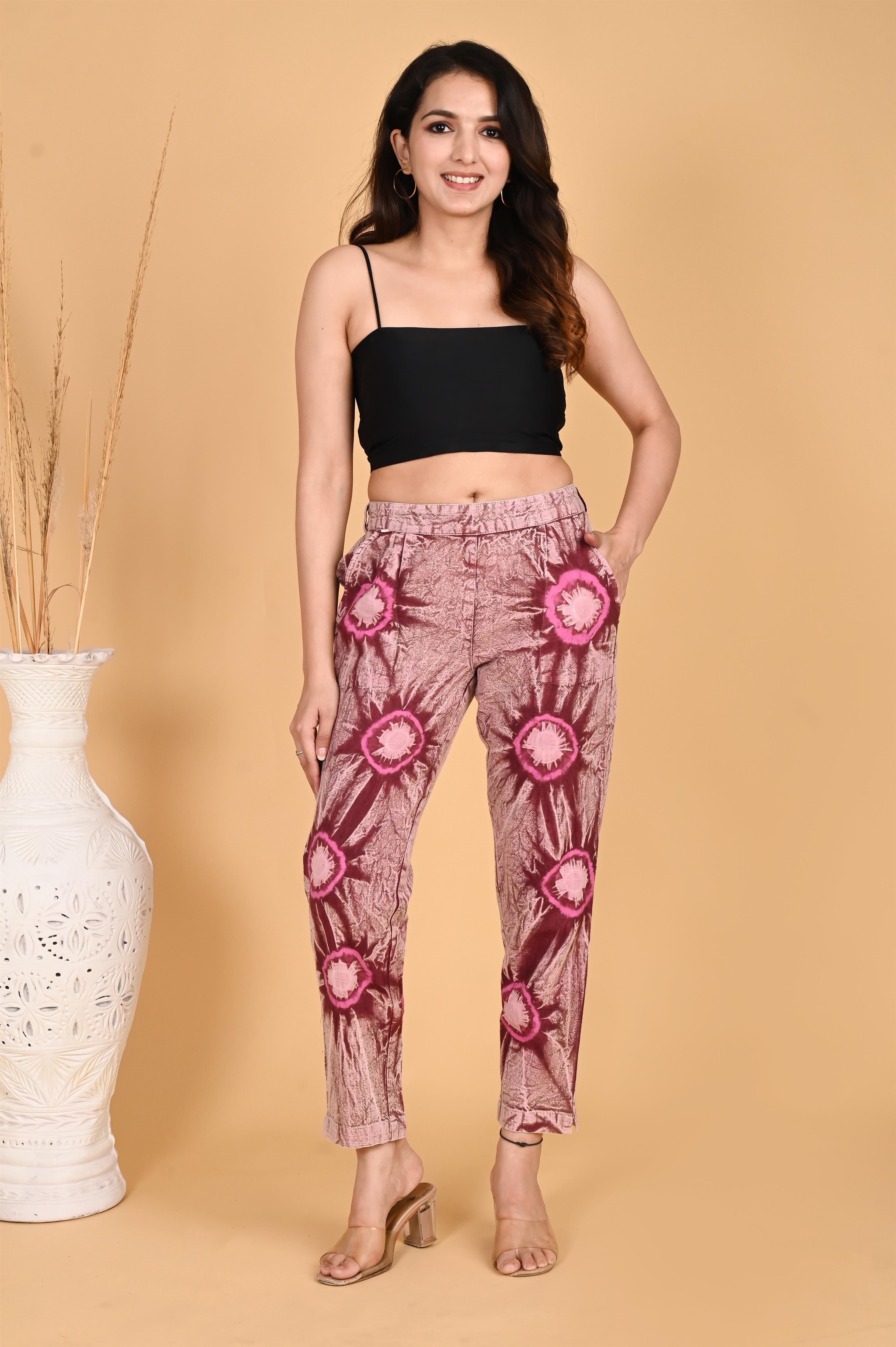 ROSE PINK BANDHEJ COTTON PANTS - SKYTICK ROSE PINK BANDHEJ COTTON PANTS - SKYTICK