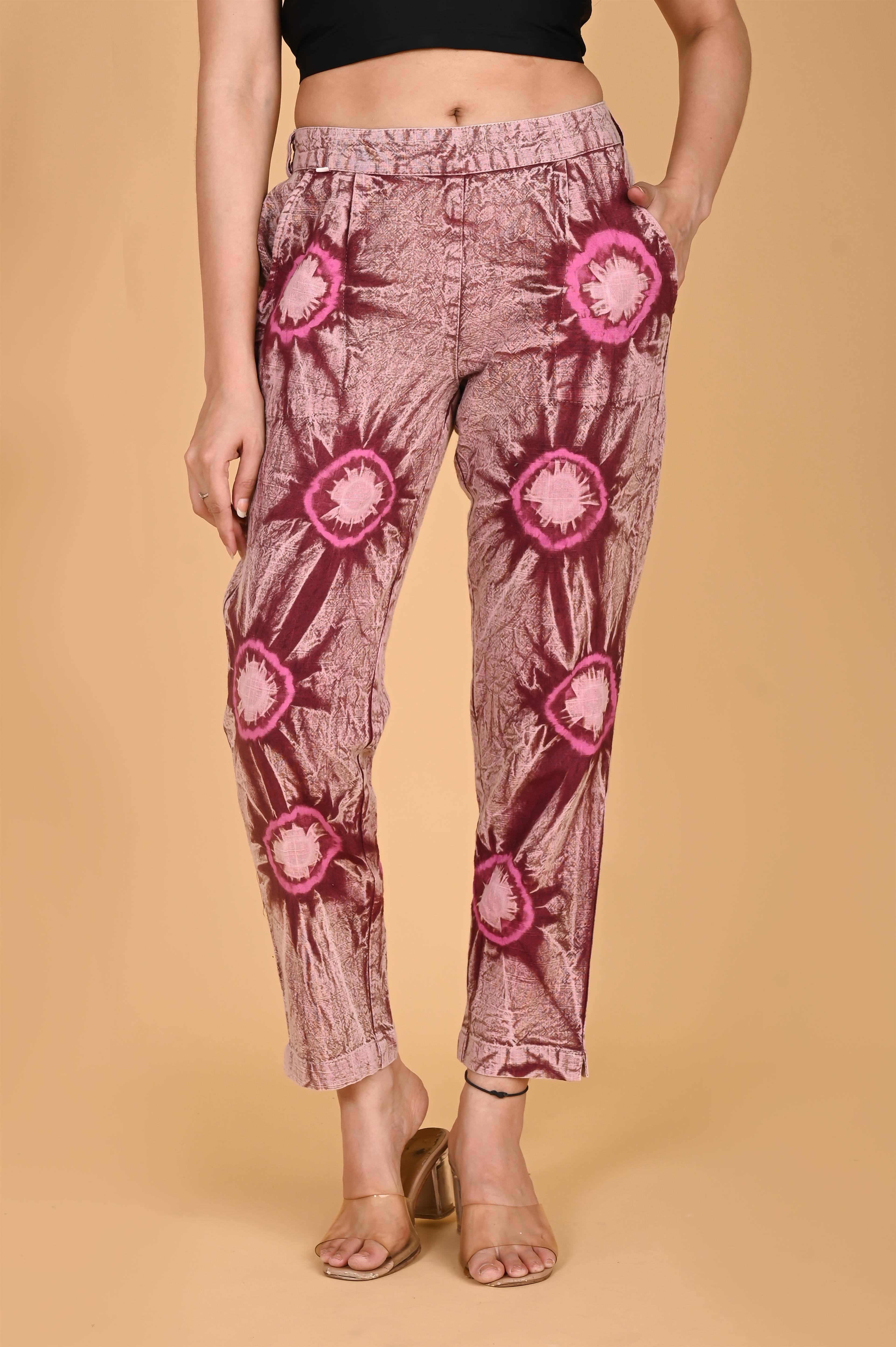 ROSE PINK BANDHEJ COTTON PANTS - SKYTICK ROSE PINK BANDHEJ COTTON PANTS - SKYTICK