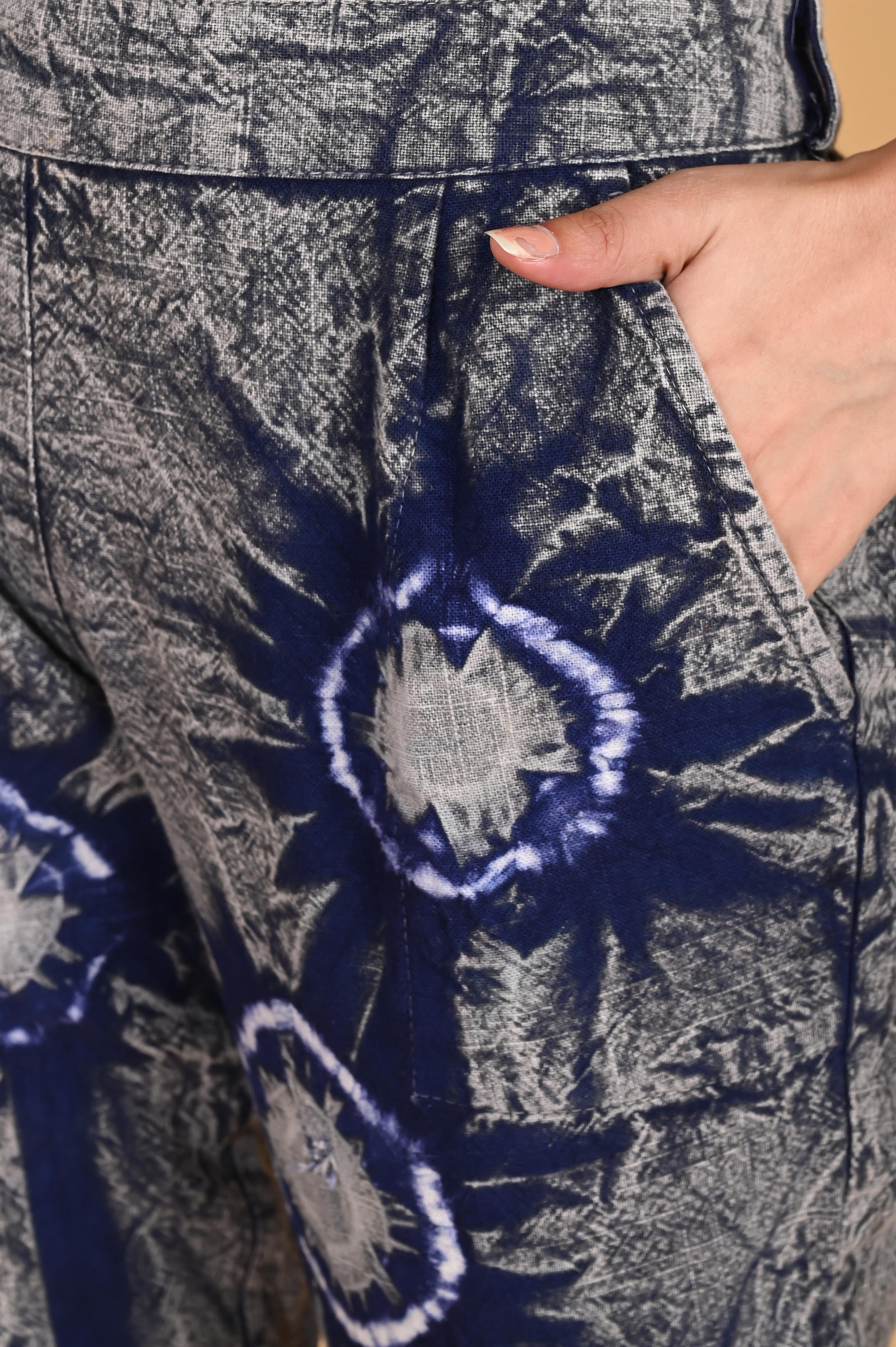 ROYAL BLUE BANDHEJ COTTON PANTS - SKYTICK ROYAL BLUE BANDHEJ COTTON PANTS - SKYTICK