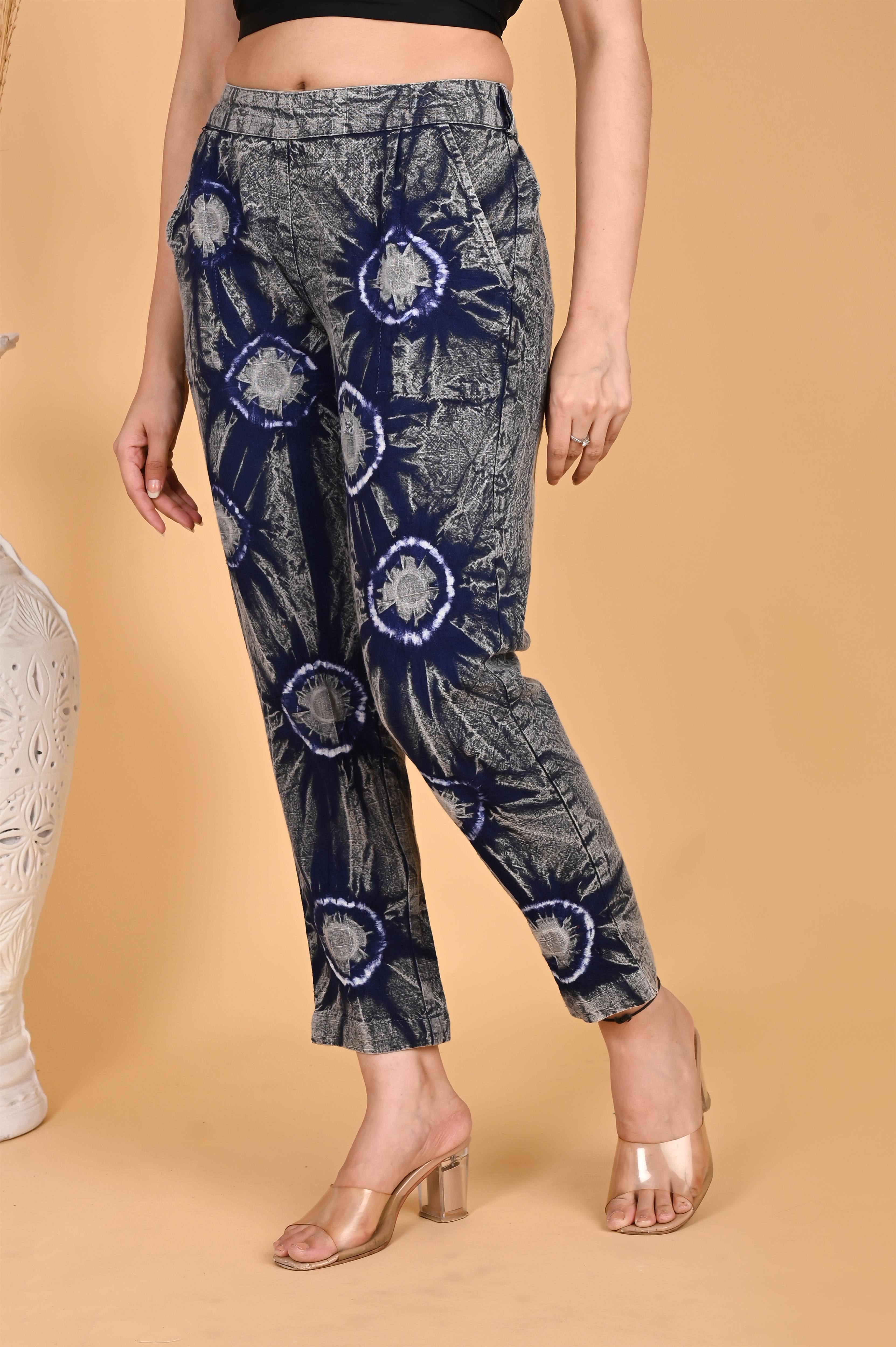 ROYAL BLUE BANDHEJ COTTON PANTS - SKYTICK ROYAL BLUE BANDHEJ COTTON PANTS - SKYTICK