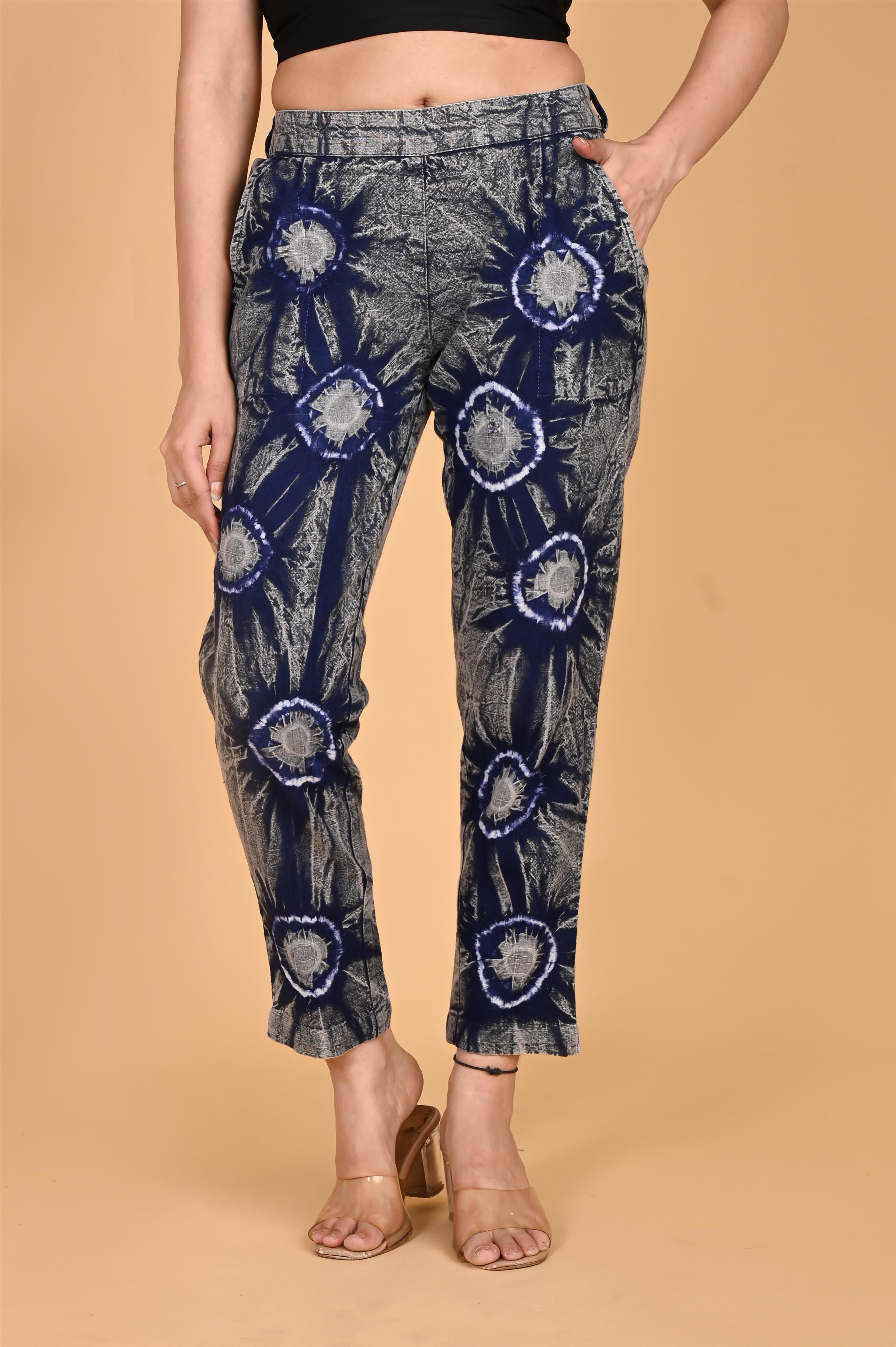 ROYAL BLUE BANDHEJ COTTON PANTS - SKYTICK ROYAL BLUE BANDHEJ COTTON PANTS - SKYTICK