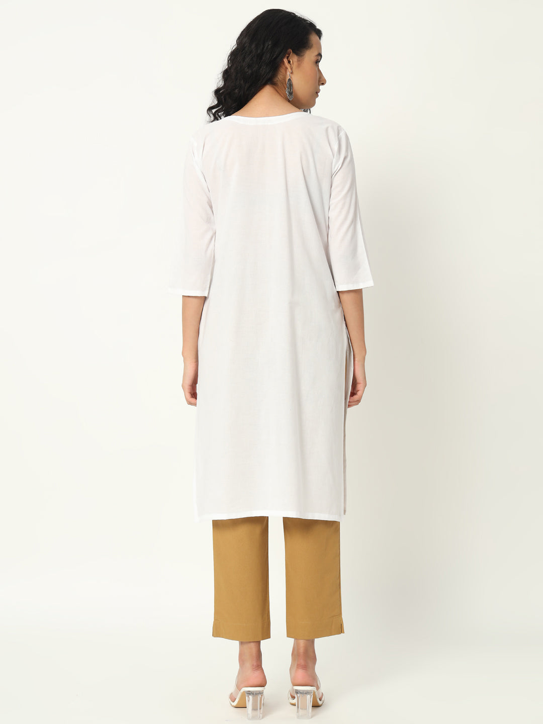 White Cotton Pintuck Long Kurta - SKYTICK