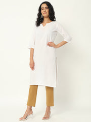 White Cotton Pintuck Long Kurta - SKYTICK