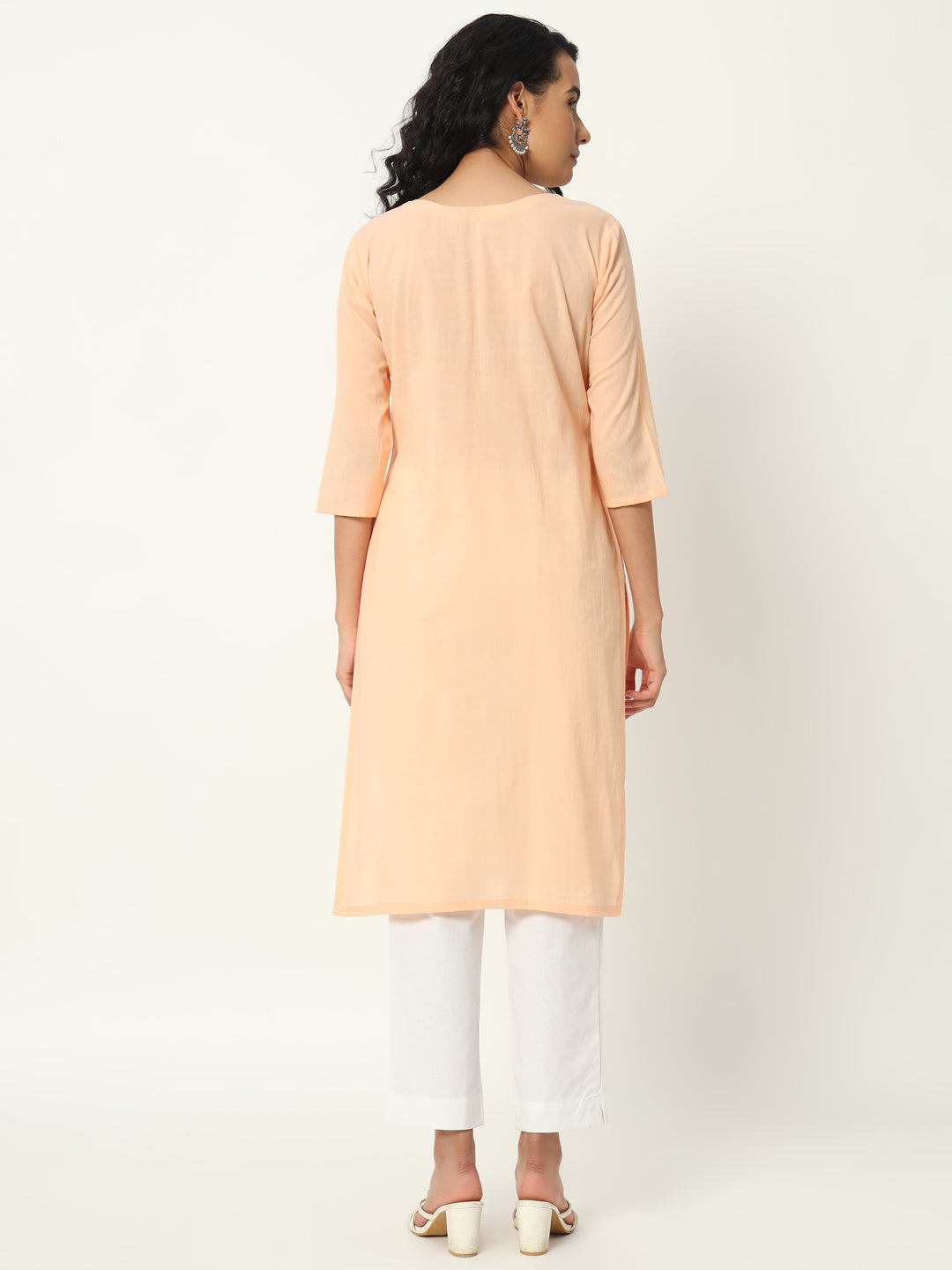 Peach Cotton Pintuck Long Kurta - SKYTICK