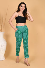 BOTTLE GREEN BANDHEJ COTTON PANTS - SKYTICK