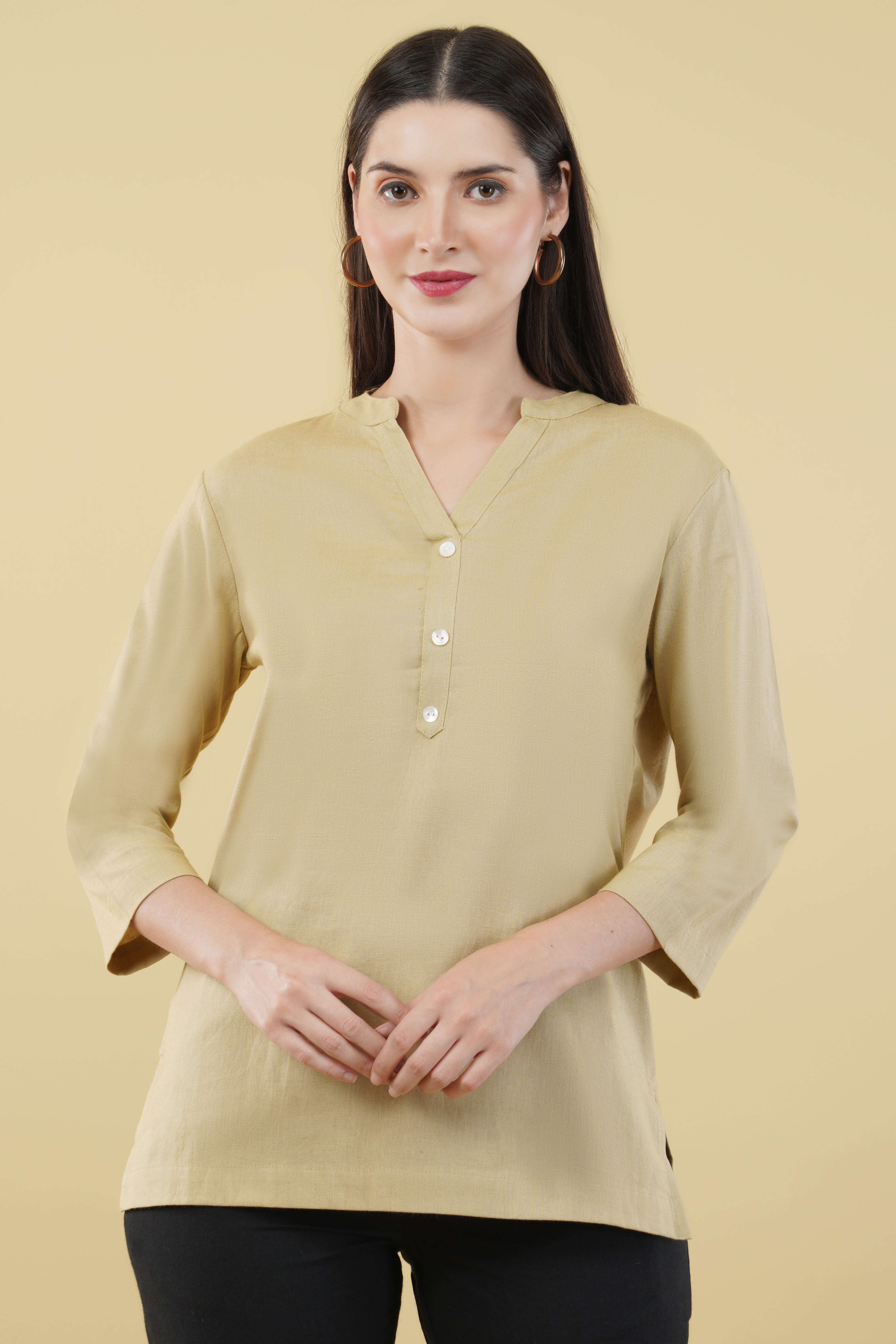 BEIGE LINEN SHORT KURTA