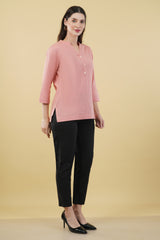 PEACH LINEN SHORT KURTA - SKYTICK