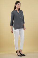 SLATE GREY LINEN SHORT KURTA - SKYTICK