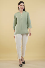 MINT GREEN LINEN SHORT KURTA - SKYTICK