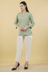 MINT GREEN LINEN SHORT KURTA - SKYTICK