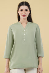 MINT GREEN LINEN SHORT KURTA - SKYTICK