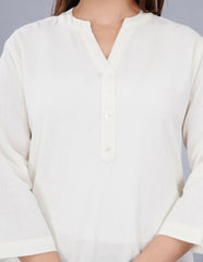 NATURAL WHITE LINEN SHORT KURTA - SKYTICK