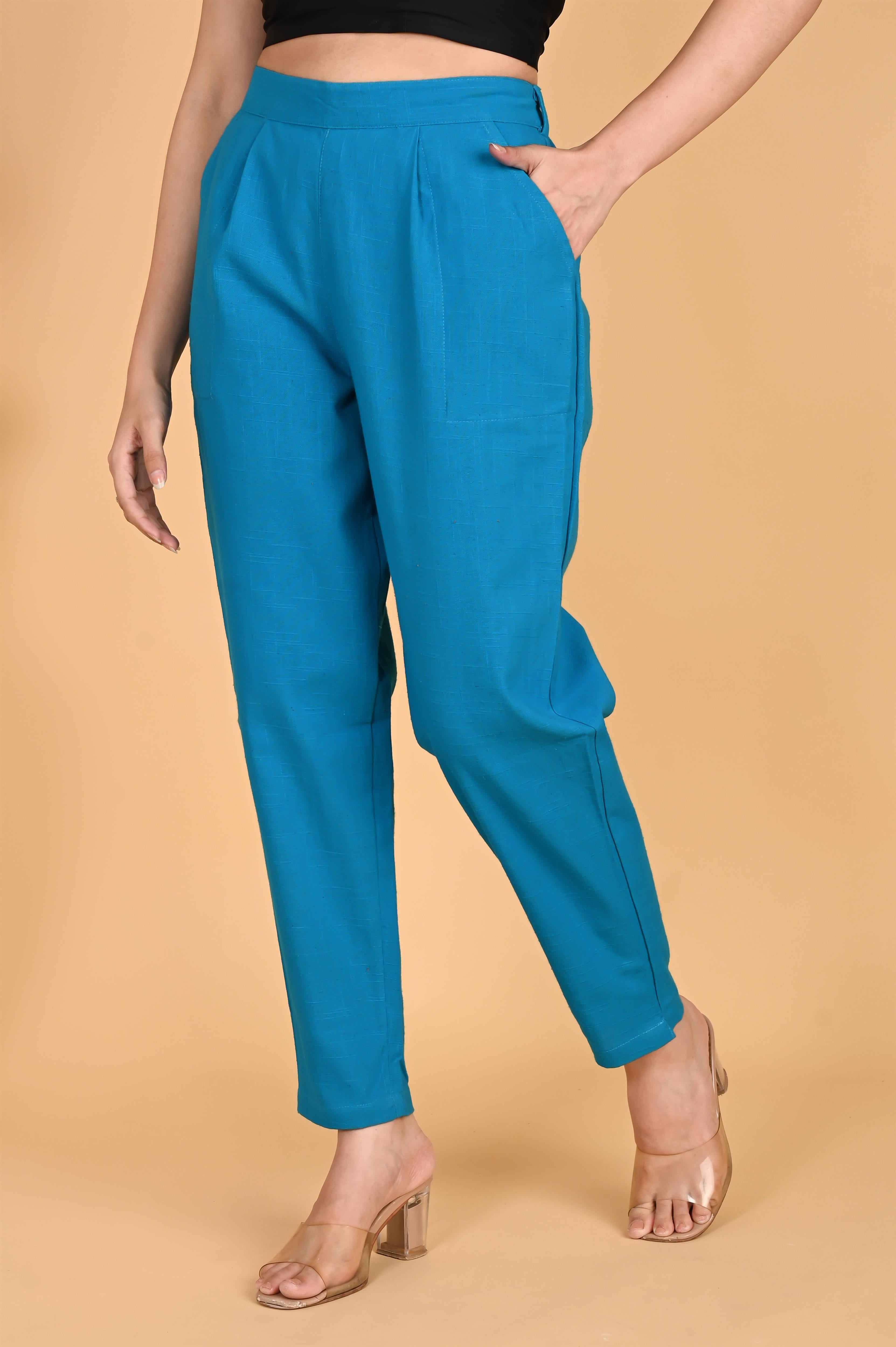 TURQUOISE CLASSIC COTTON PANTS - SKYTICK