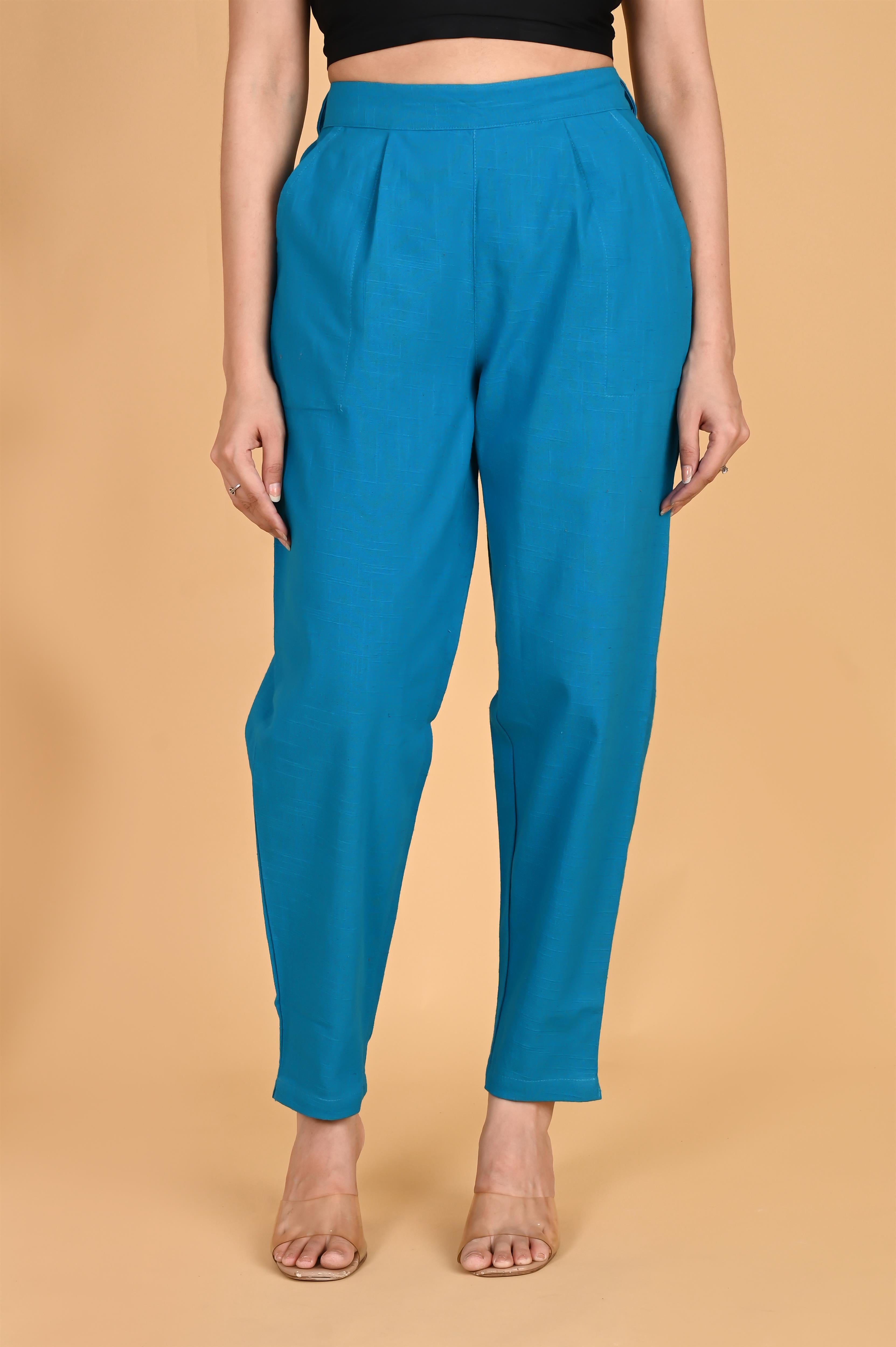 TURQUOISE CLASSIC COTTON PANTS - SKYTICK