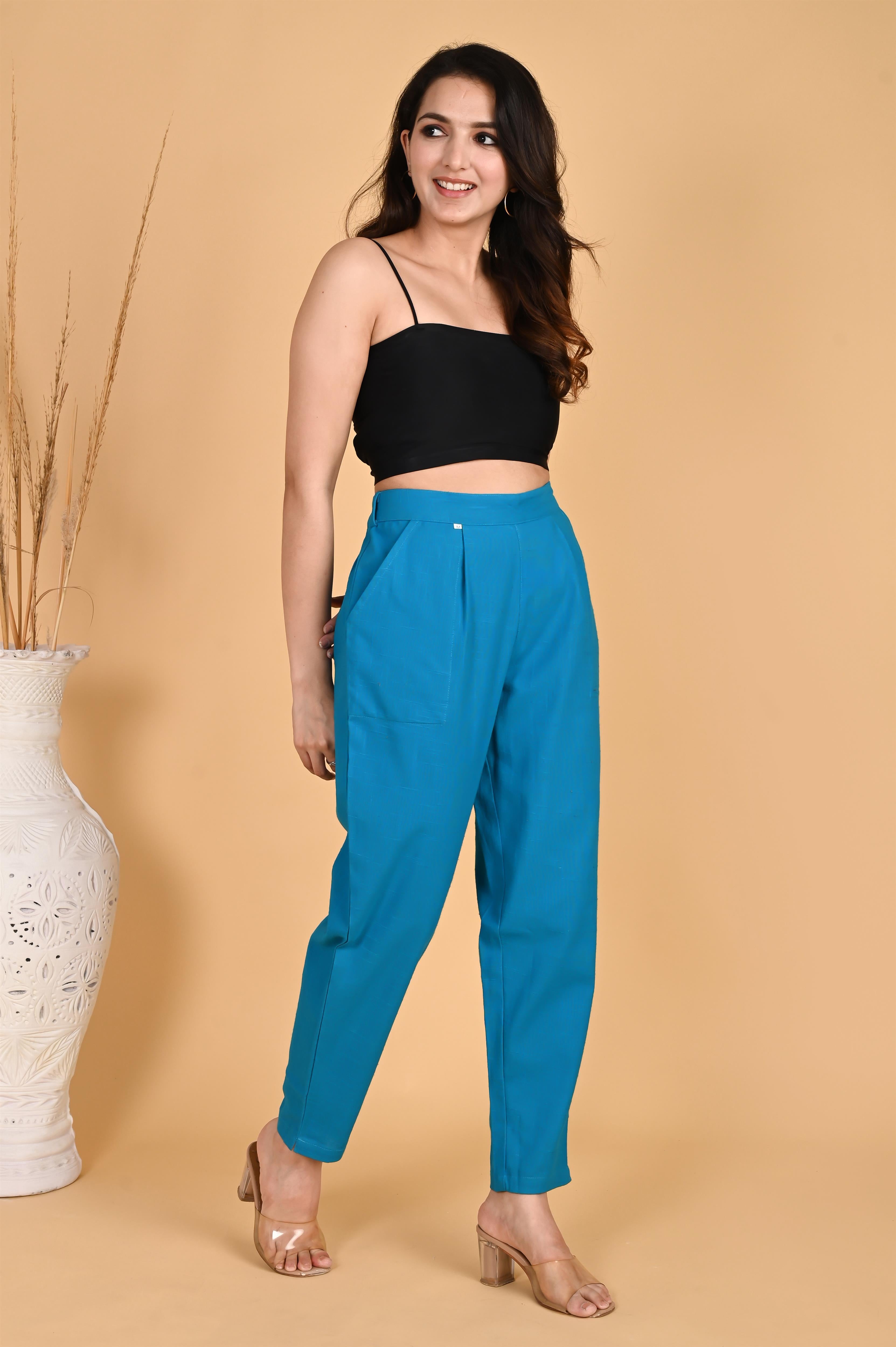 TURQUOISE CLASSIC COTTON PANTS - SKYTICK