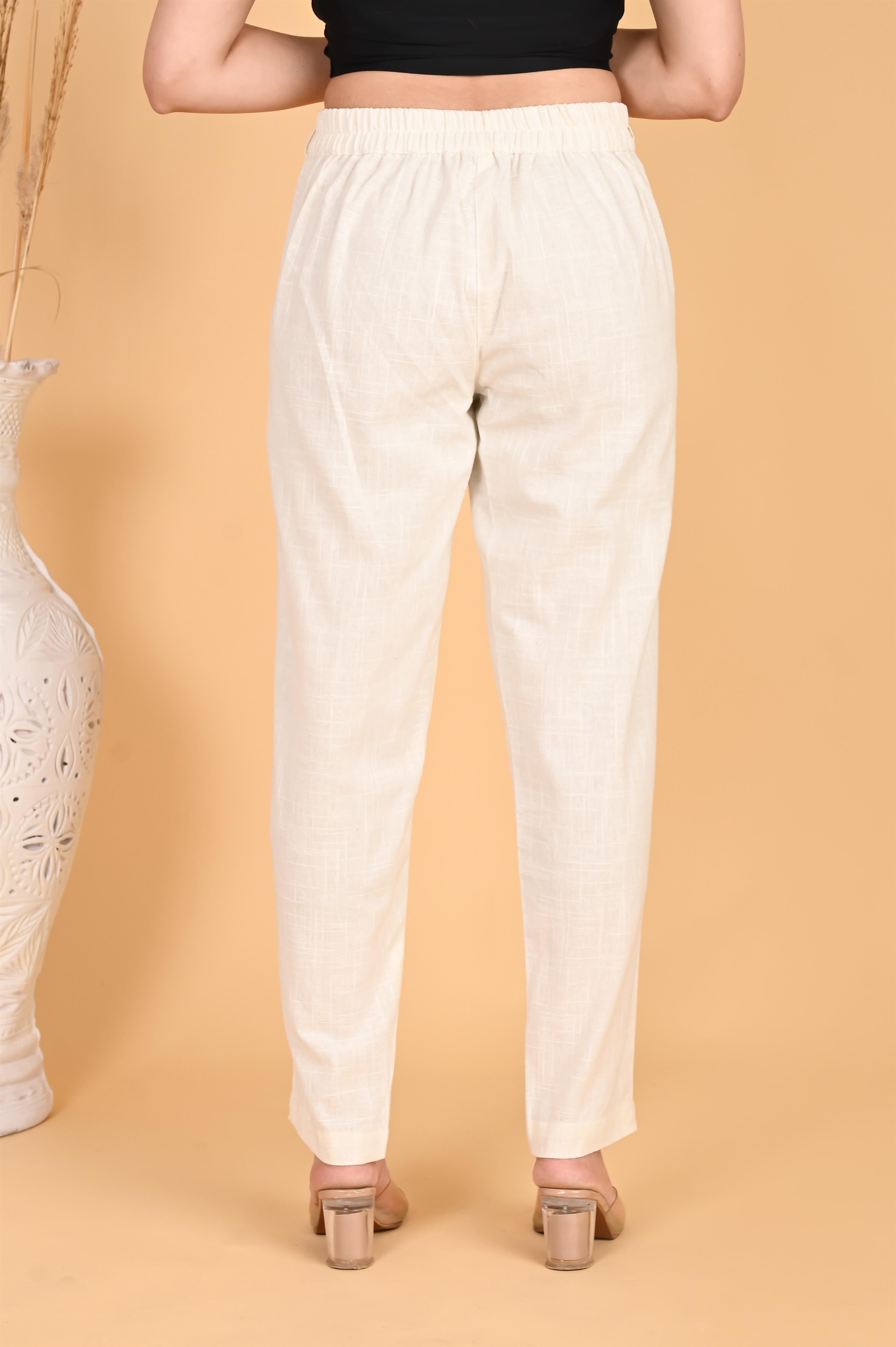 WHITE CLASSIC COTTON PANTS - SKYTICK