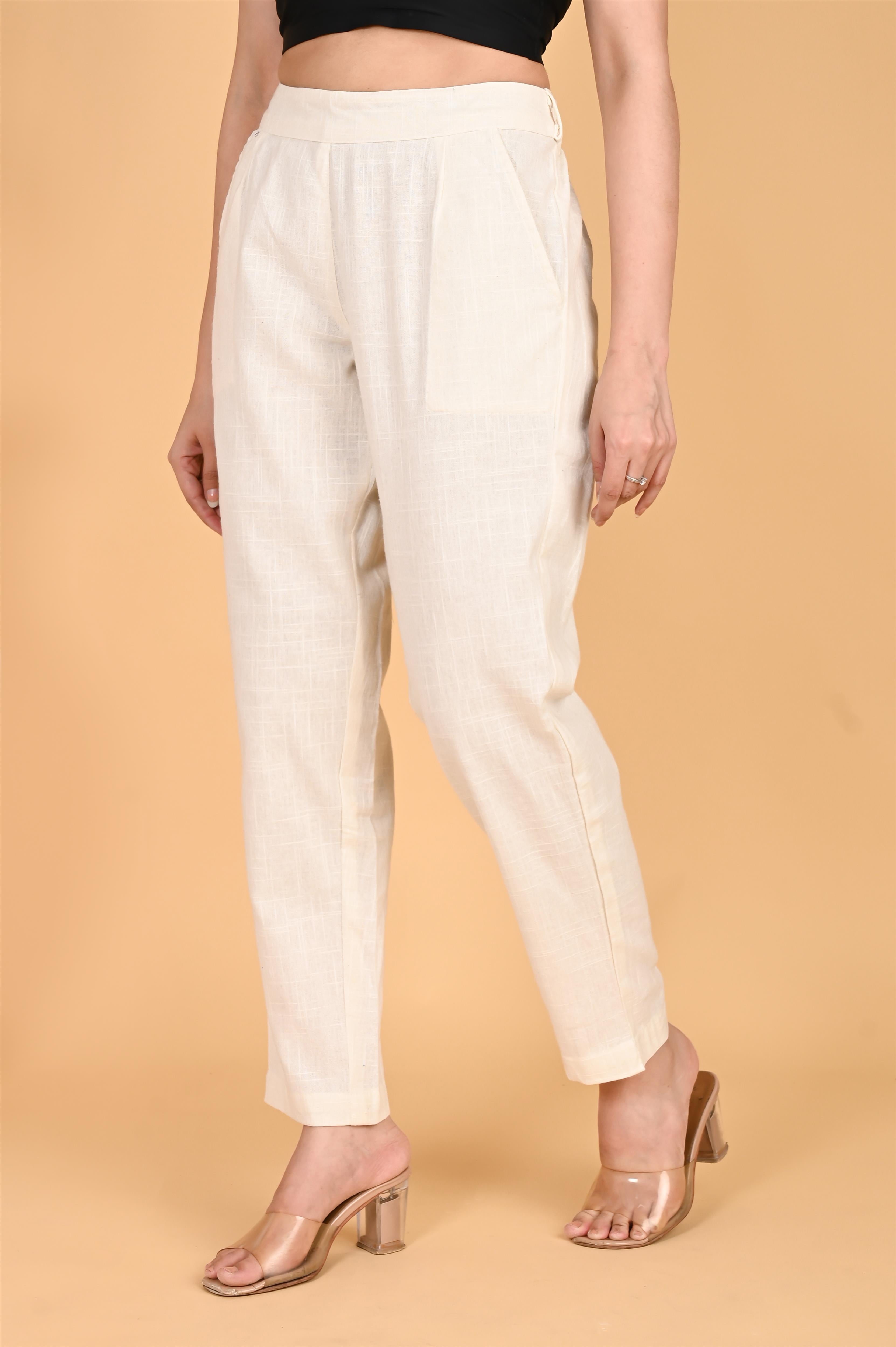 WHITE CLASSIC COTTON PANTS - SKYTICK