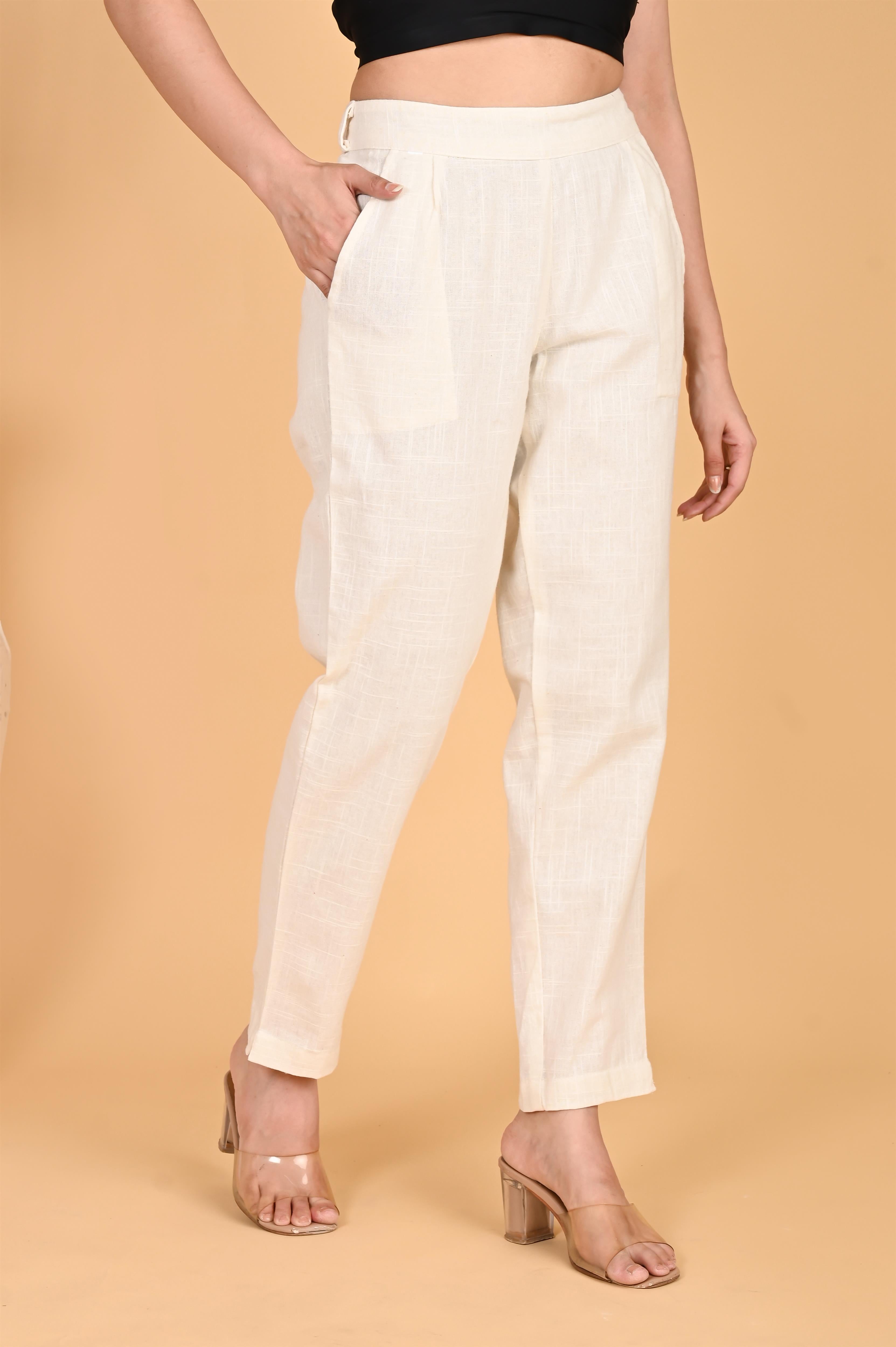 WHITE CLASSIC COTTON PANTS - SKYTICK