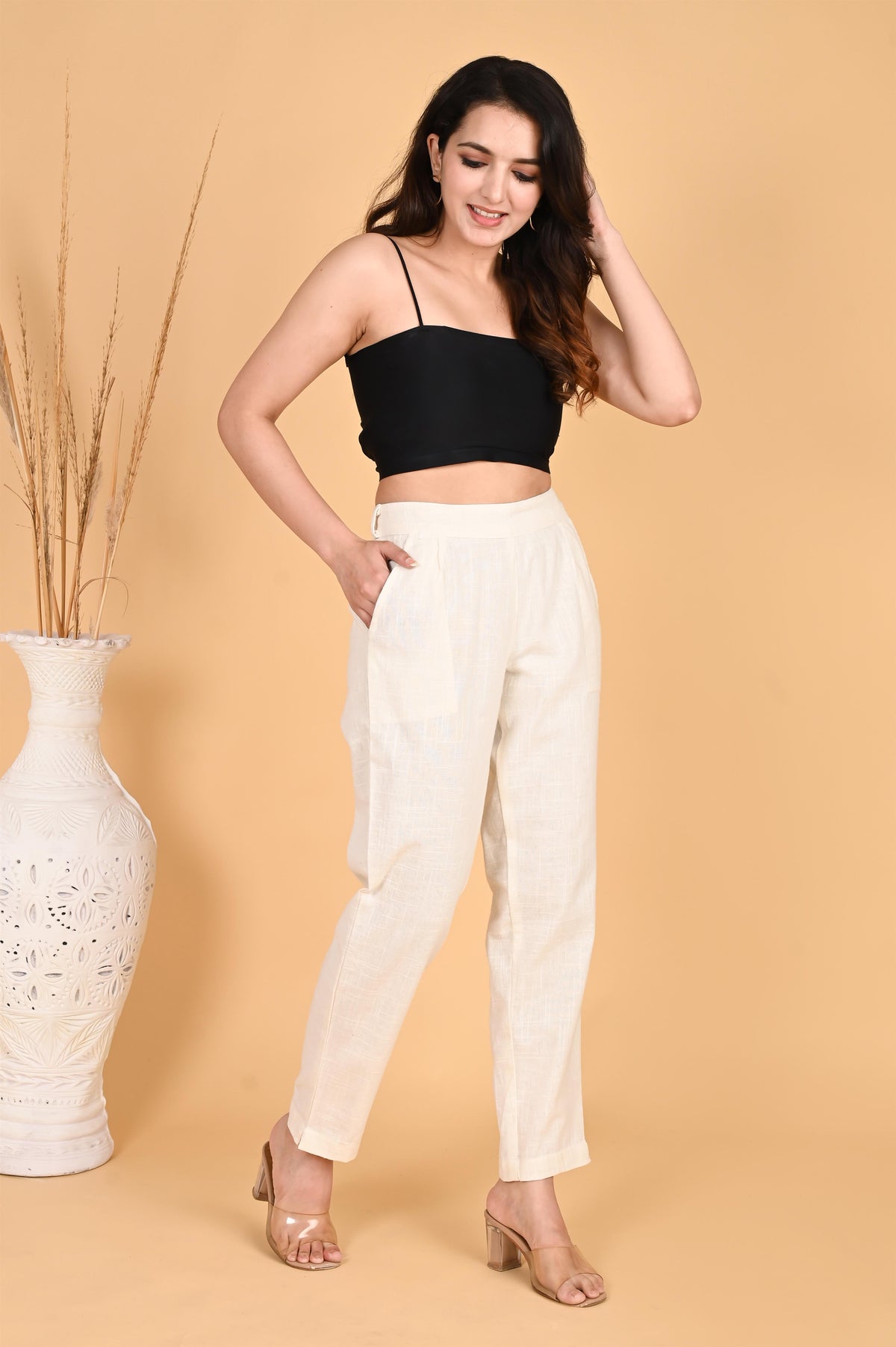 WHITE CLASSIC COTTON PANTS - SKYTICK