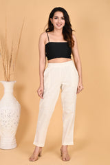 WHITE CLASSIC COTTON PANTS - SKYTICK