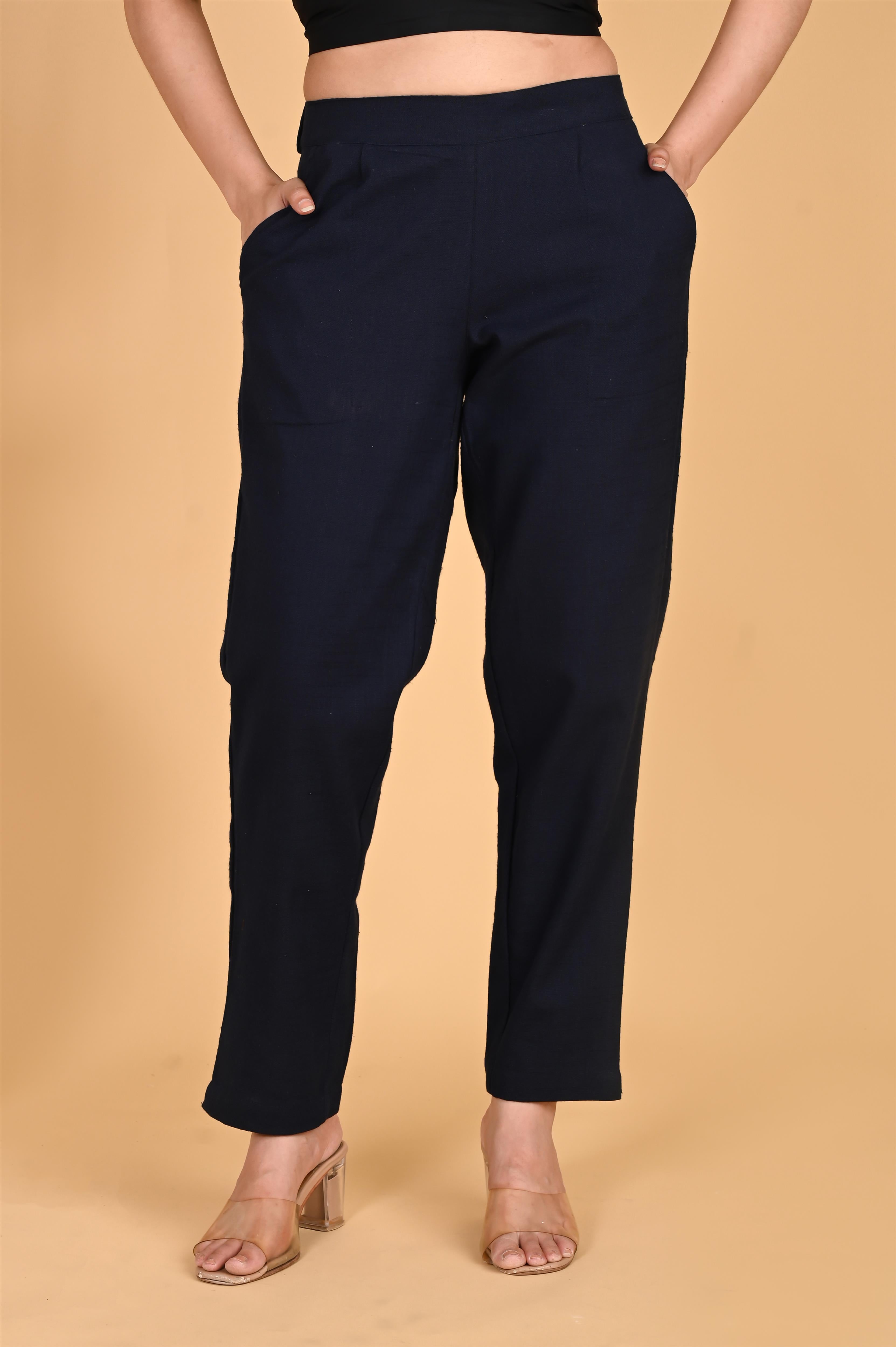 NAVY BLUE CLASSIC COTTON PANTS - SKYTICK