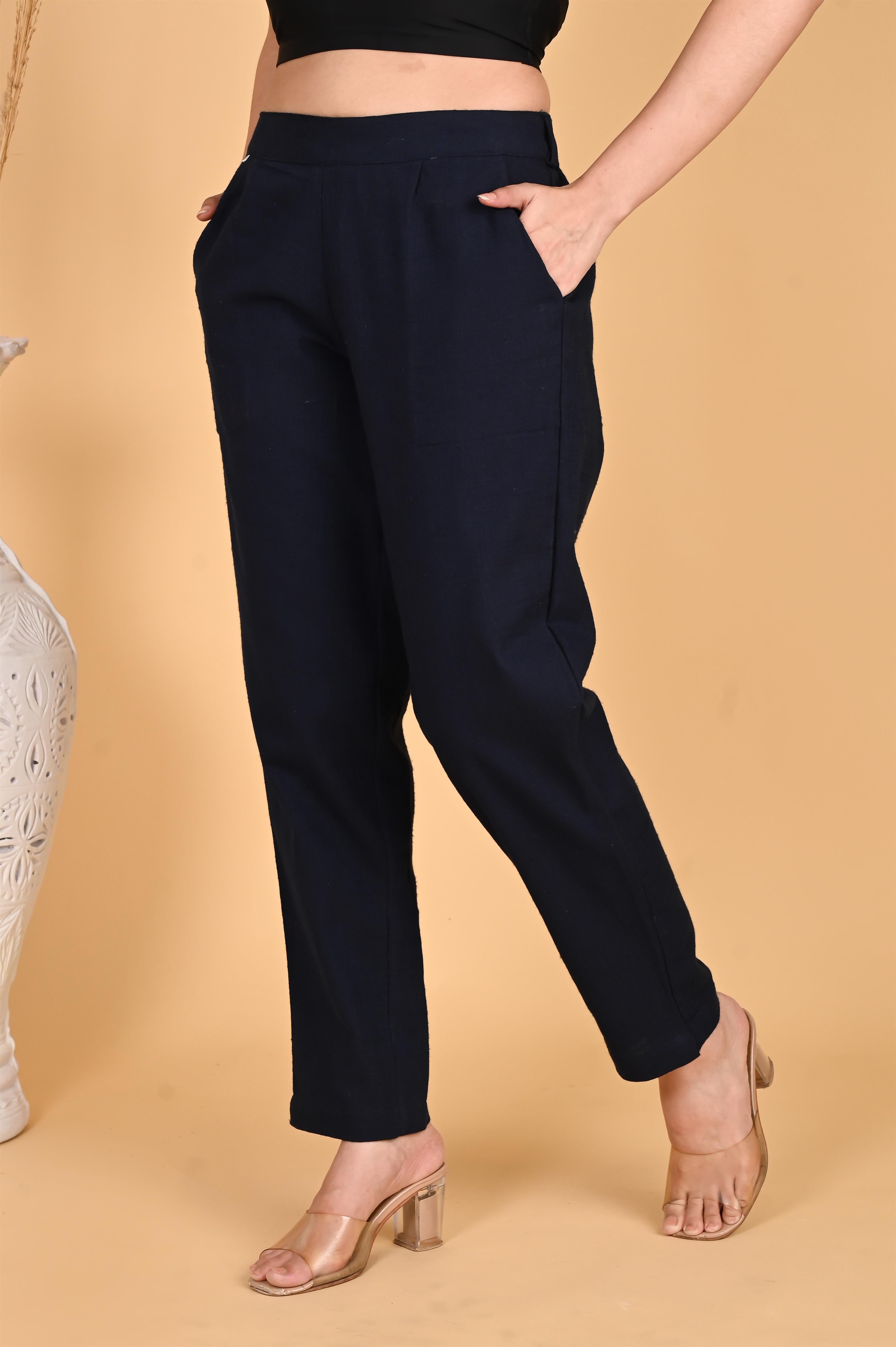 NAVY BLUE CLASSIC COTTON PANTS - SKYTICK