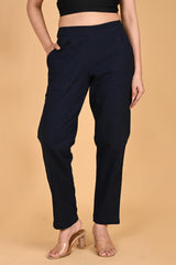 NAVY BLUE CLASSIC COTTON PANTS - SKYTICK