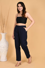 NAVY BLUE CLASSIC COTTON PANTS - SKYTICK