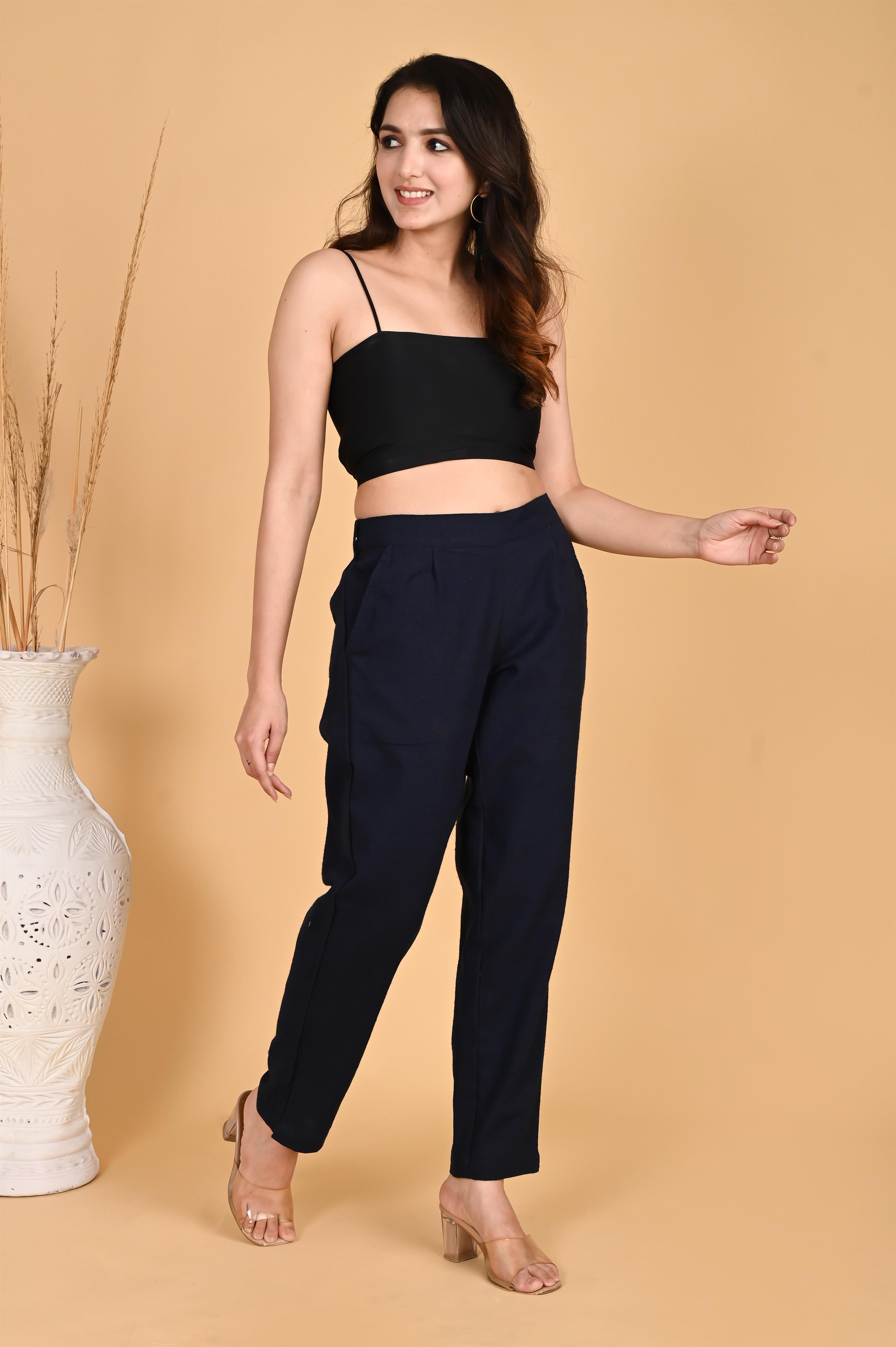 NAVY BLUE CLASSIC COTTON PANTS - SKYTICK