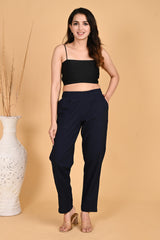 NAVY BLUE CLASSIC COTTON PANTS - SKYTICK