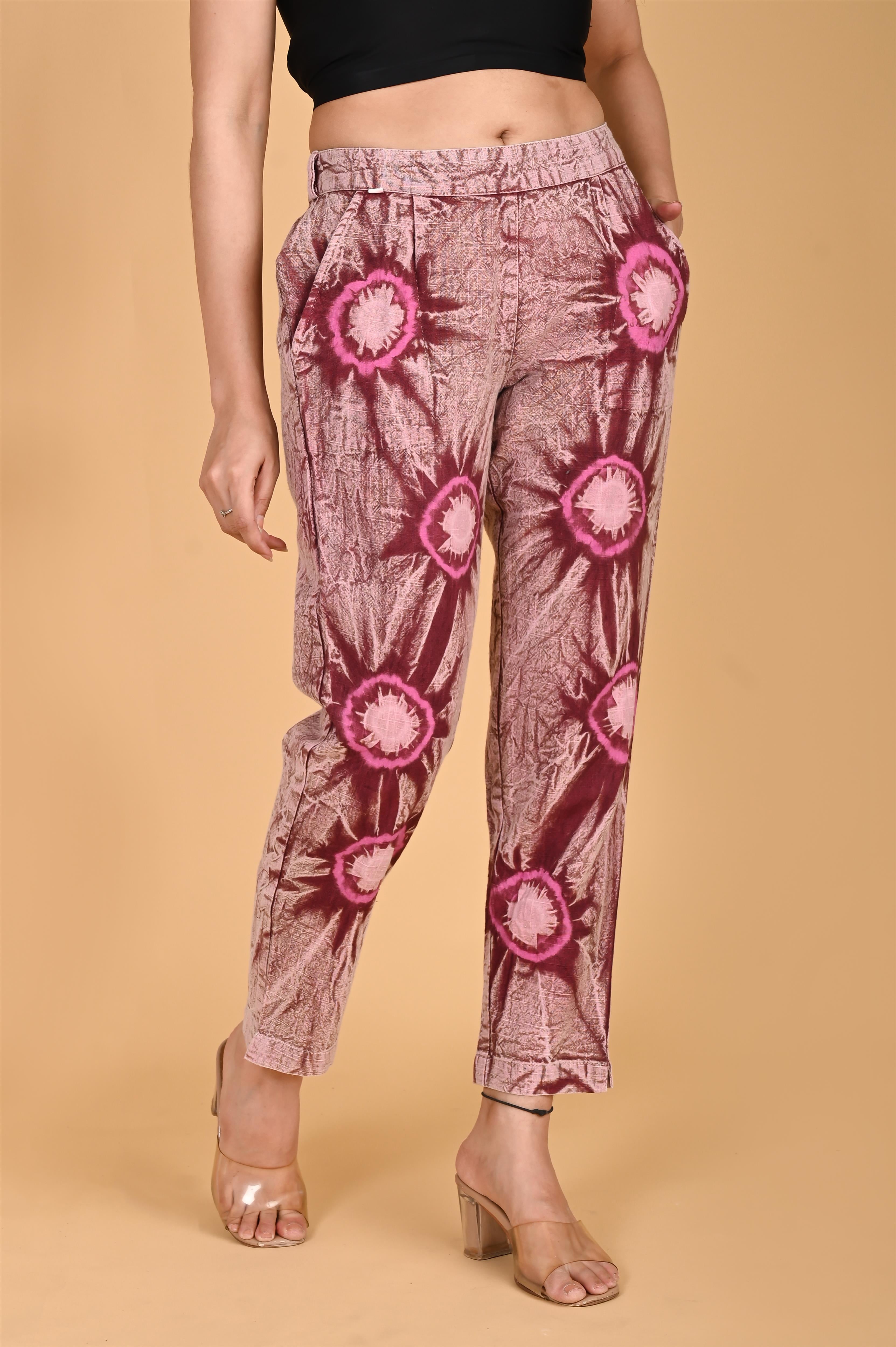 ROSE PINK BANDHEJ COTTON PANTS - SKYTICK