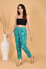 TURQUOISE BLUE BANDHEJ COTTON PANTS - SKYTICK