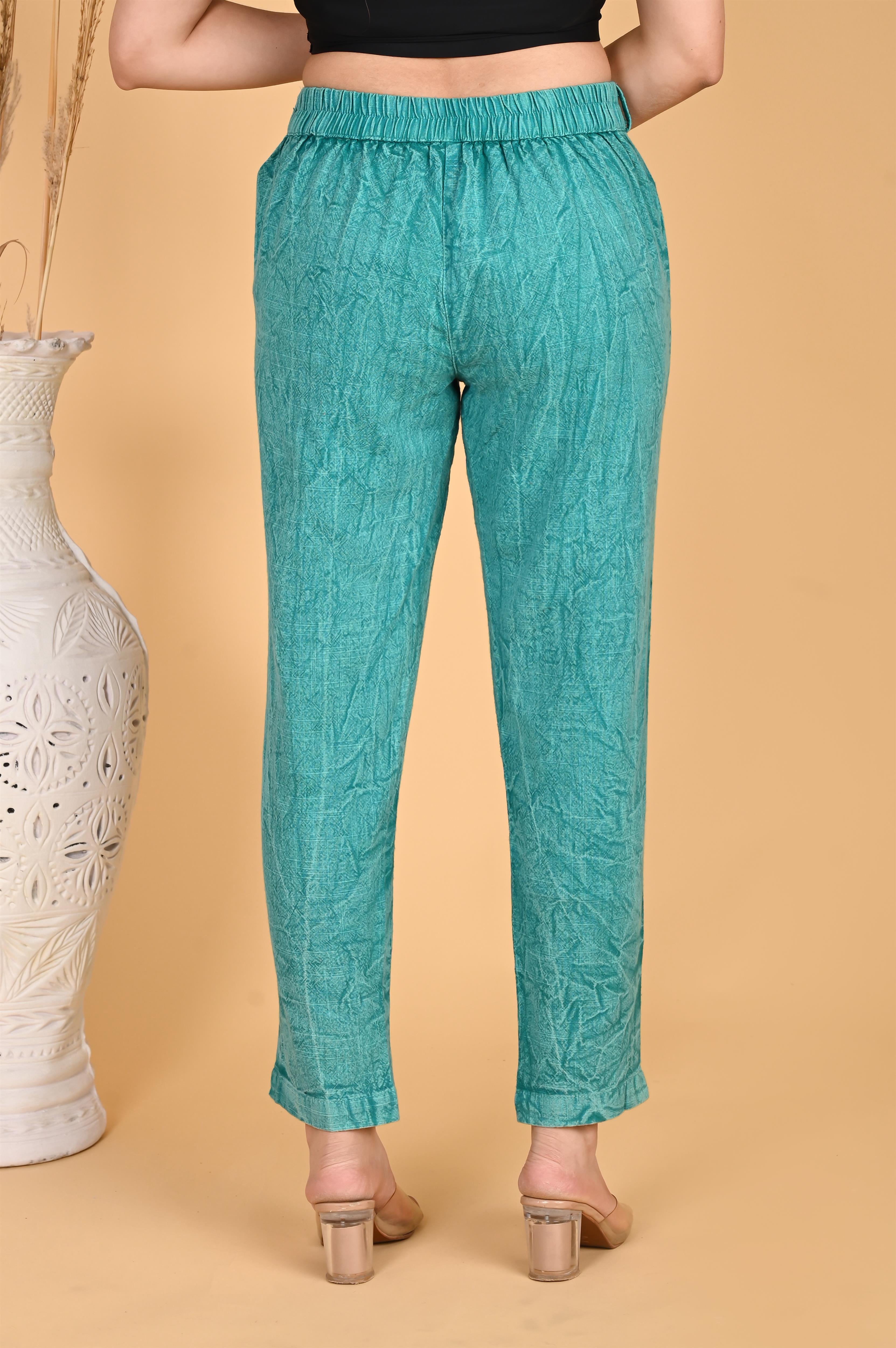 TURQUOISE BLUE BANDHEJ COTTON PANTS - SKYTICK