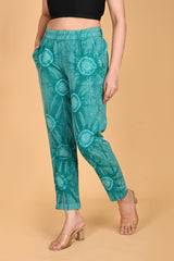 TURQUOISE BLUE BANDHEJ COTTON PANTS - SKYTICK