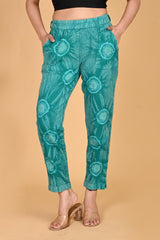 TURQUOISE BLUE BANDHEJ COTTON PANTS - SKYTICK