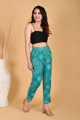 TURQUOISE BLUE BANDHEJ COTTON PANTS - SKYTICK